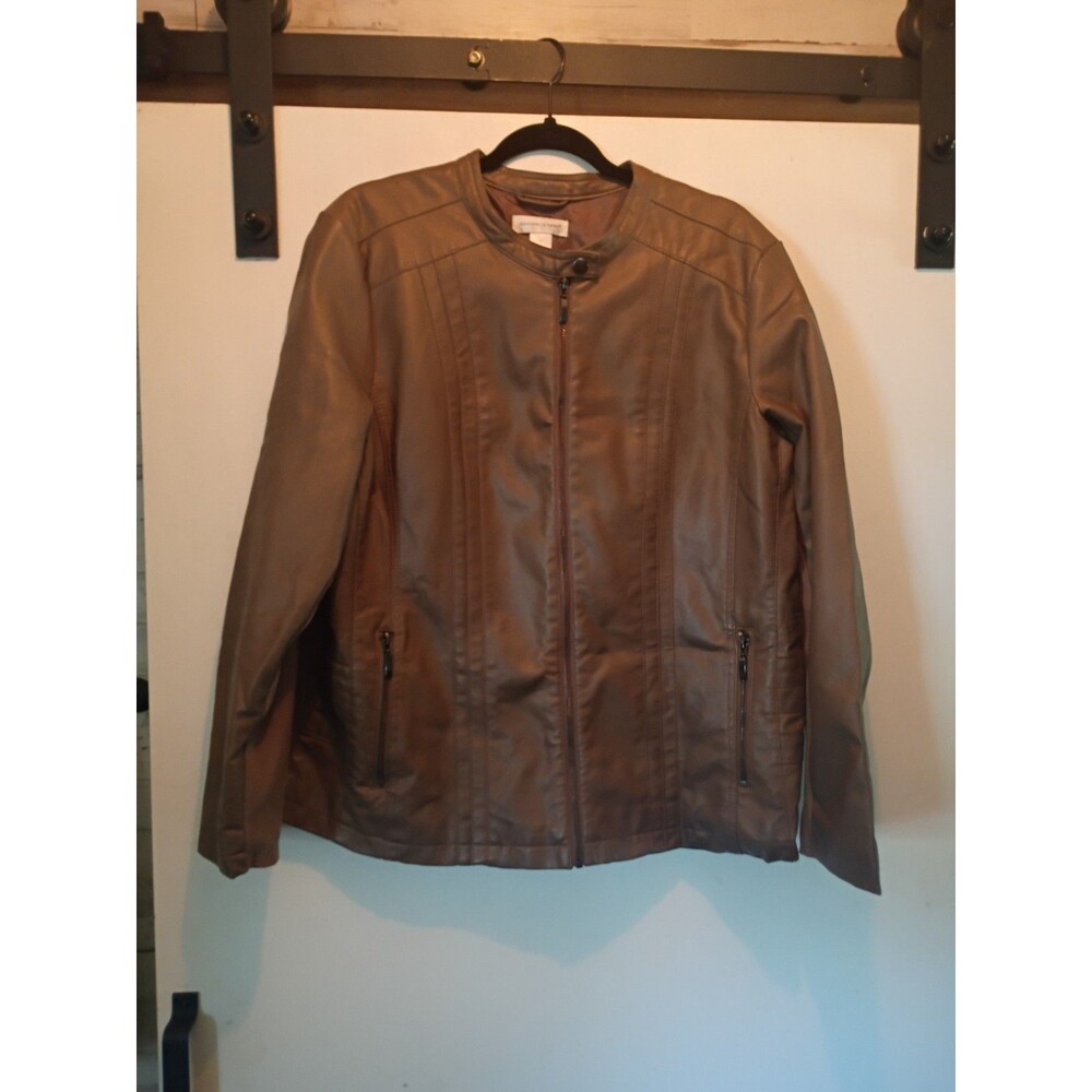 Christopher & Banks Women’s Brown Faux Leather Full Zip Jacket - Picture 2 of 8
